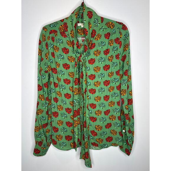 2010s Ann Mashburn Green Floral Printed Bow Blouse size  Small - Picture 13 of 15